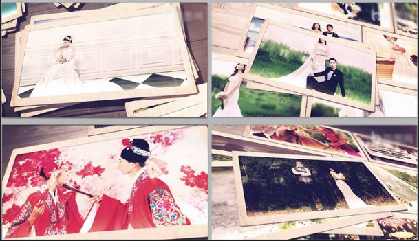 仿旧木纹桌面复古老照片生日家庭婚礼纪念日图文幻灯片动画ae模板