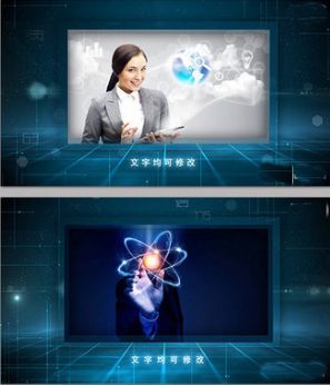 蓝色科技线条三维空间图片照片展示企业产品商务金融宣传片AE模板