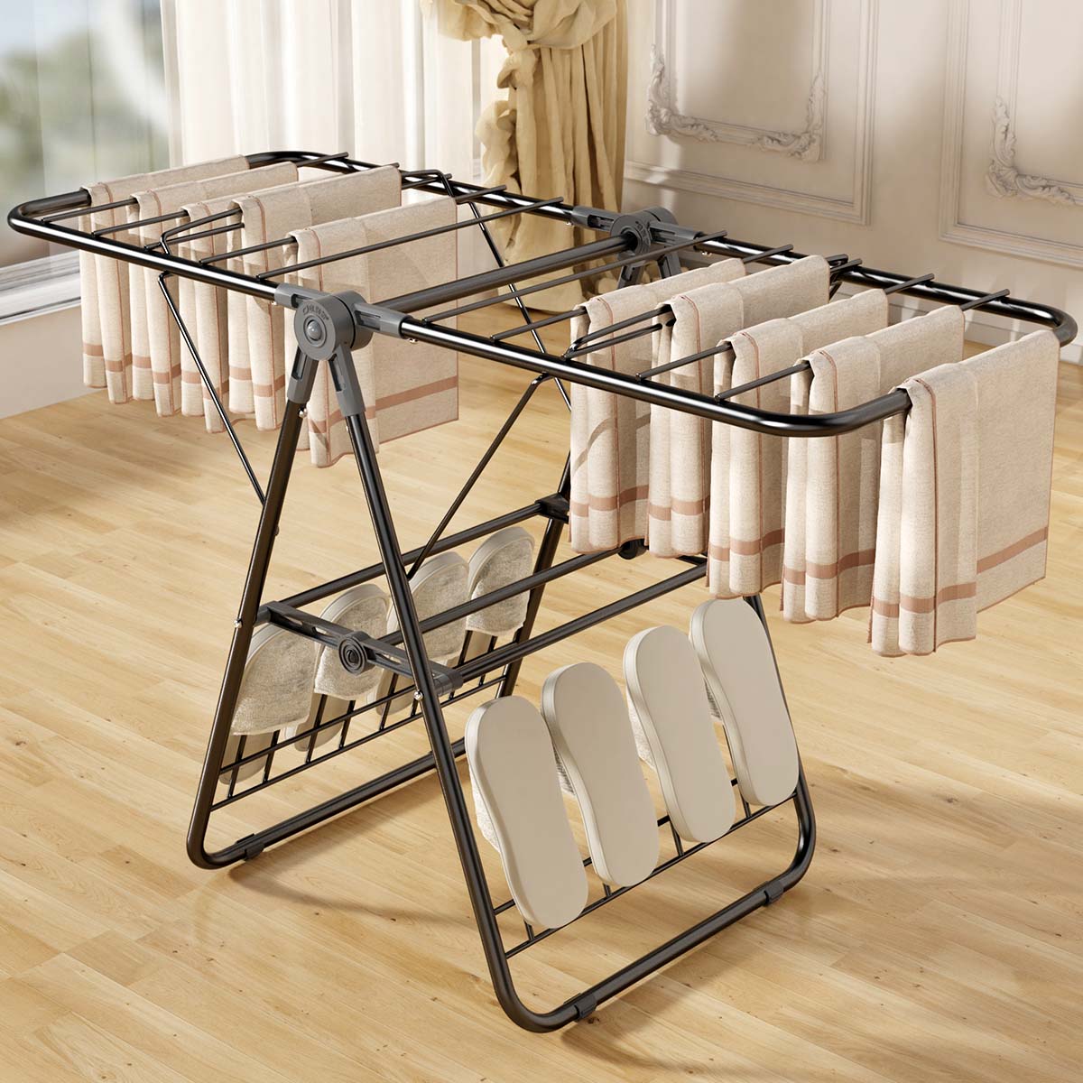 欧润哲阳台加粗晾衣架可折叠翼型晒衣架 飘窗版省空间凉衣架晒衣