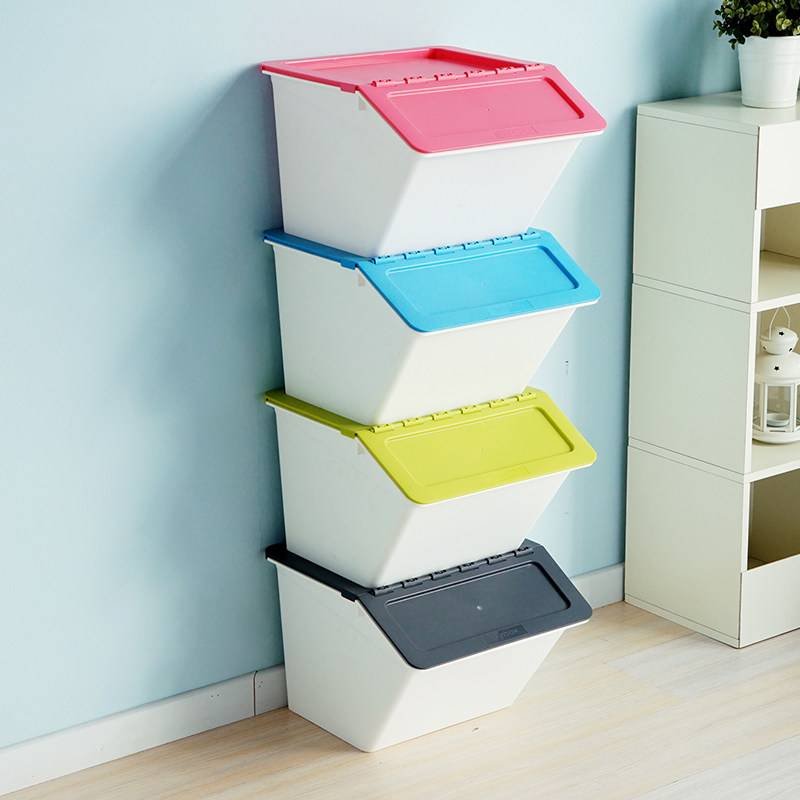 欧润哲 22L可叠加有盖整理箱 侧开式塑料大号衣服玩具收纳储物箱T