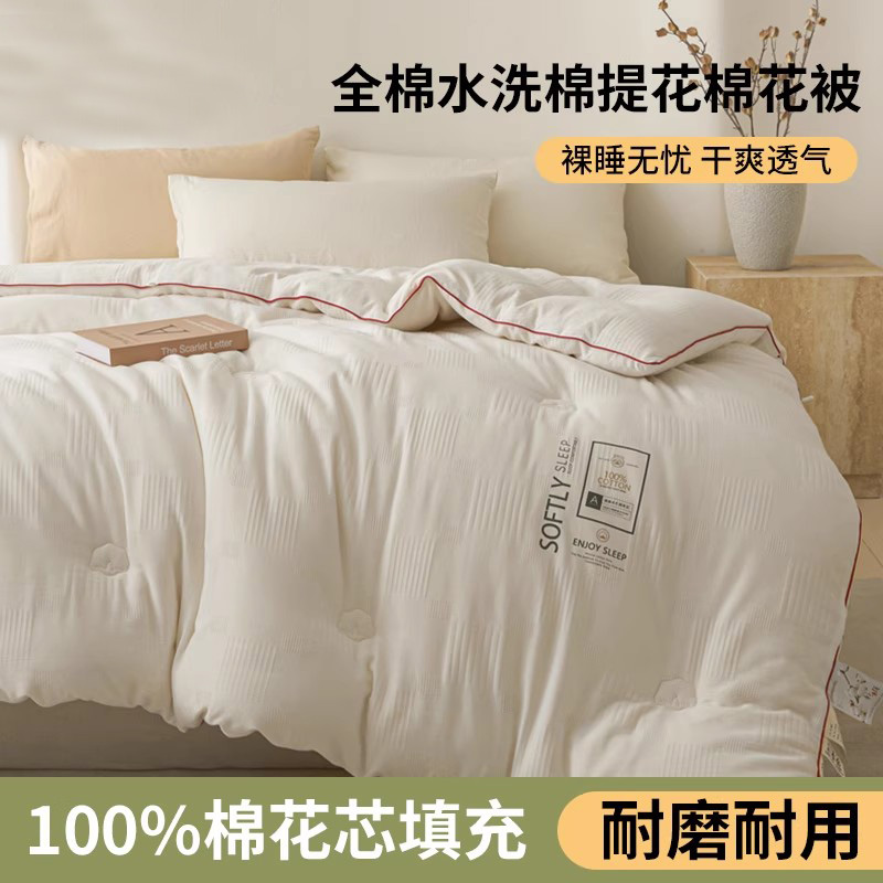 紫罗兰全棉A类水洗棉提花100%棉花被子被芯春秋被四季床品宿舍
