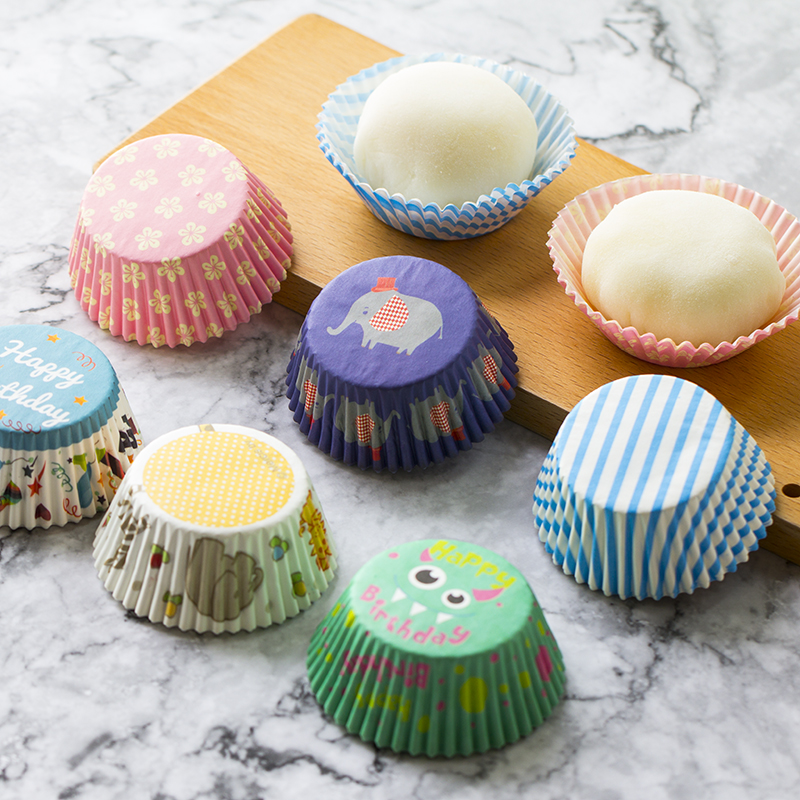 雪媚娘纸托透明盒装100只小蛋糕纸托耐高温玛芬纸杯连模圆形垫纸