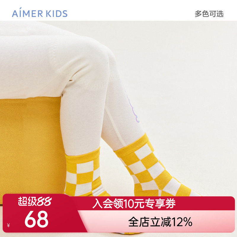 爱慕儿童袜子棉袜中筒袜男孩女孩秋季精梳棉袜3双装子A类秋新品图片