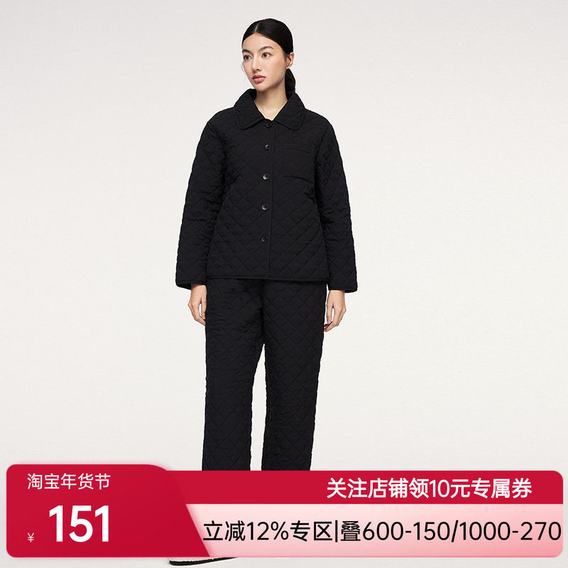 乎兮绗棉服保暖可外穿家居服开襟翻领长袖长裤套装女士秋冬季睡衣