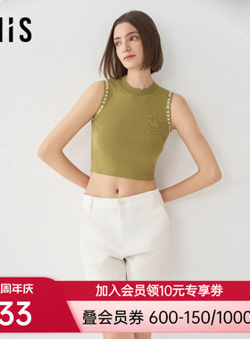 爱美丽24SS时尚打底百搭轻薄针织小高领无袖宽肩背心IM71BSJ1