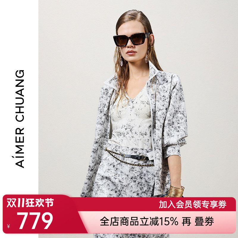 AIMER CHUANG穿梭10春夏女双面布粘合外穿翻领长袖衬衫CA812291