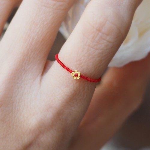 手工编织本命年红绳戒子足金纯金有钱花戒指指环男女情侣礼物线圈