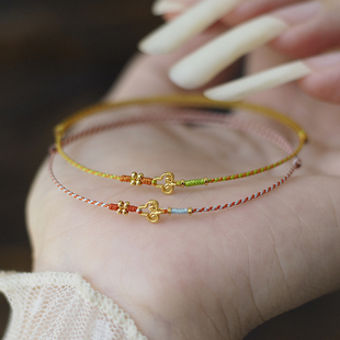 手工编织可调节手绳红绳手链999足金黄金如意算盘男女情侣礼物