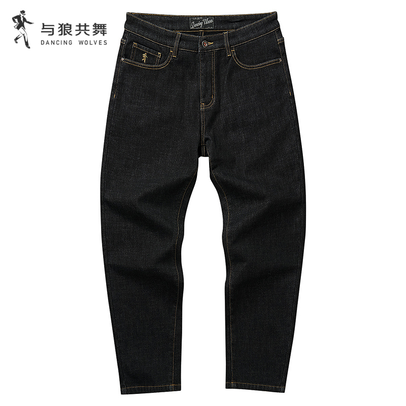 与狼共舞加绒小黑牛仔裤百搭长裤