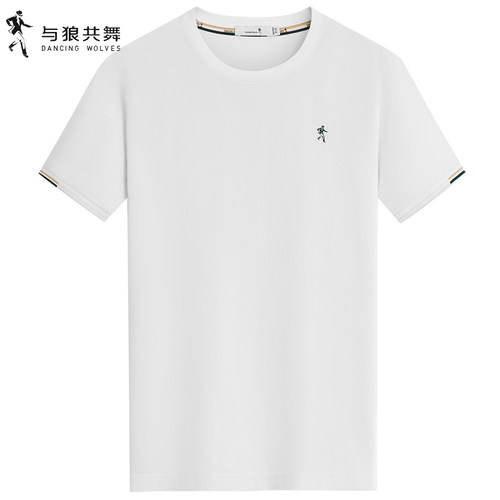 【含桑蚕丝】与狼共舞圆领短袖T恤男2025夏季新款百搭通勤透气短t