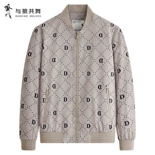 【商场款】与狼共舞棒球领夹克男2025秋季款格纹肌理感满印外套