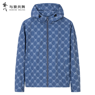 【商场款】与狼共舞连帽夹克男2025秋季款满身印花修身上衣外套