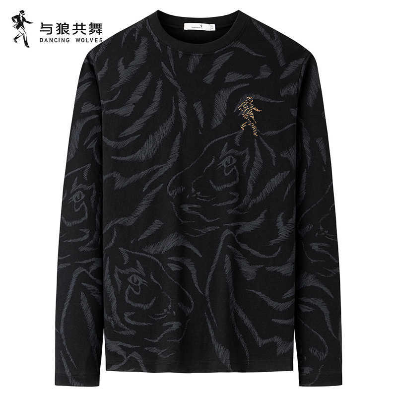 与狼共舞虎头印花长袖T恤纯棉