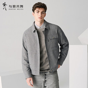 【羽绒内胆】与狼共舞翻领夹克男2025秋冬新款羊毛呢宽松保暖外套