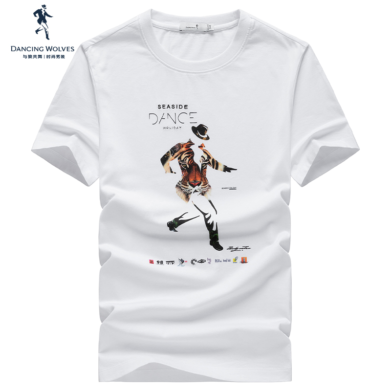 与狼共舞纯棉透气印花短袖T恤