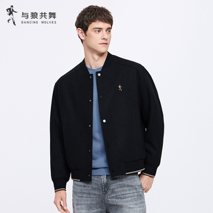 【鹅绒内胆】与狼共舞羊毛呢棒球领夹克男2025秋冬款充绒保暖外套