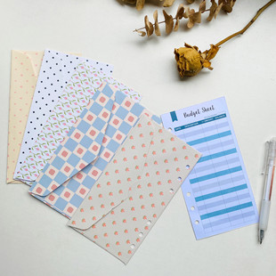 记账现金西式信封活页带孔预算消费卡纸活页替芯卡片家庭记账页