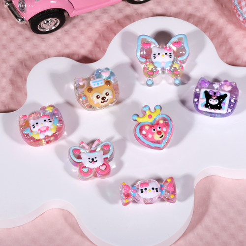 透色糖果蝴蝶小熊重油手绘珠串珠散珠手机链包包挂件diy饰品配件