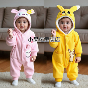 春秋款宝宝薄款外套男女宝宝保暖加绒冬季衣服纯棉厚款婴儿连体衣