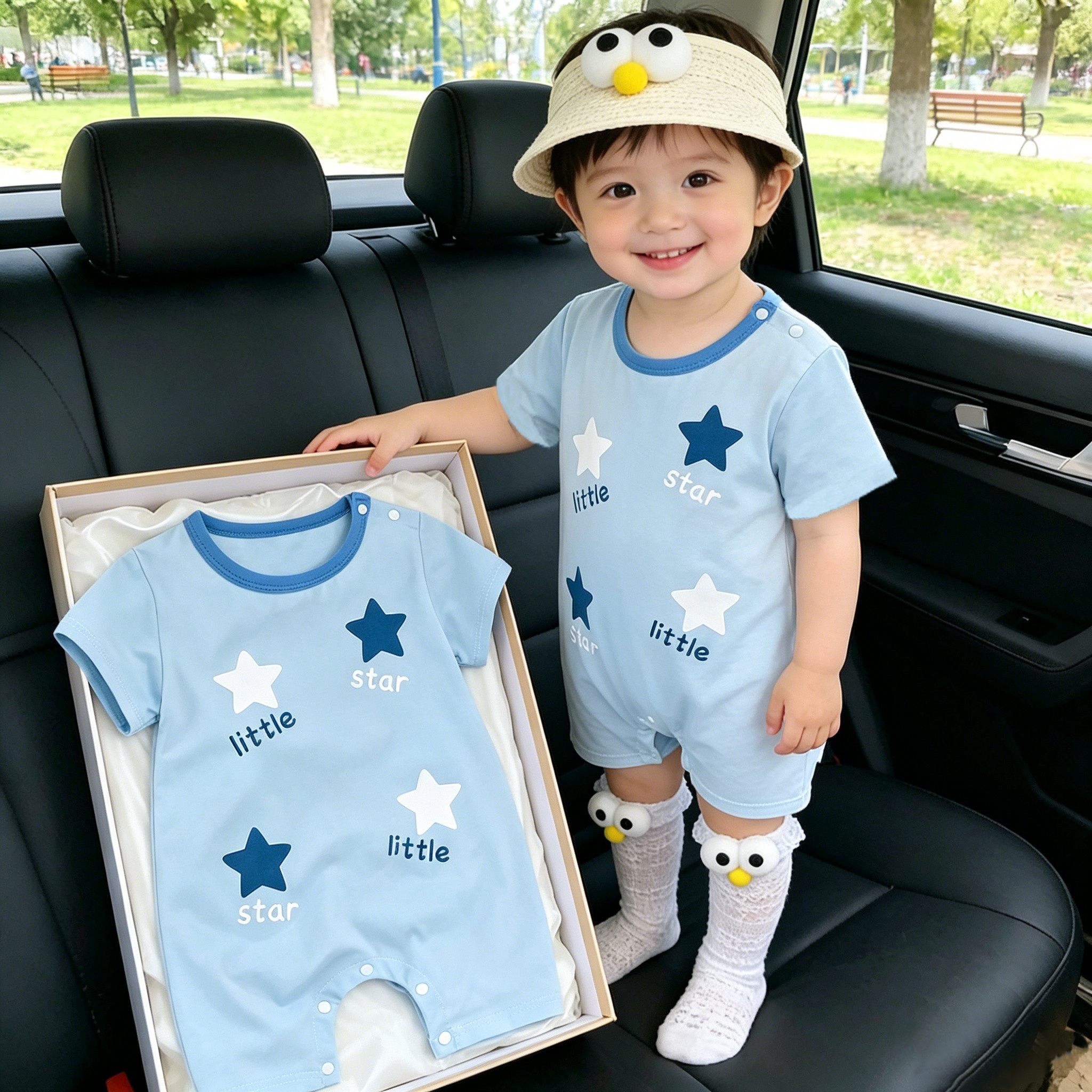 可爱宝宝薄款短袖夏款婴儿爬服超萌男女幼童连体衣服夏装轻薄哈衣