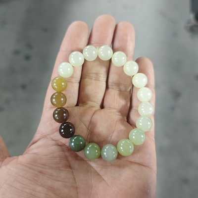 和田玉晴水碧玉多宝手串多色玉手链单圈糖玉湖水绿葡萄肉白玉证书