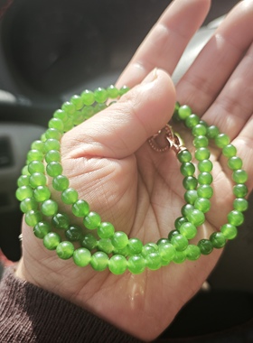 珍藏捡漏和田玉碧玉菠菜绿项链圆珠多圈手串毛衣链圆珠手链俄碧