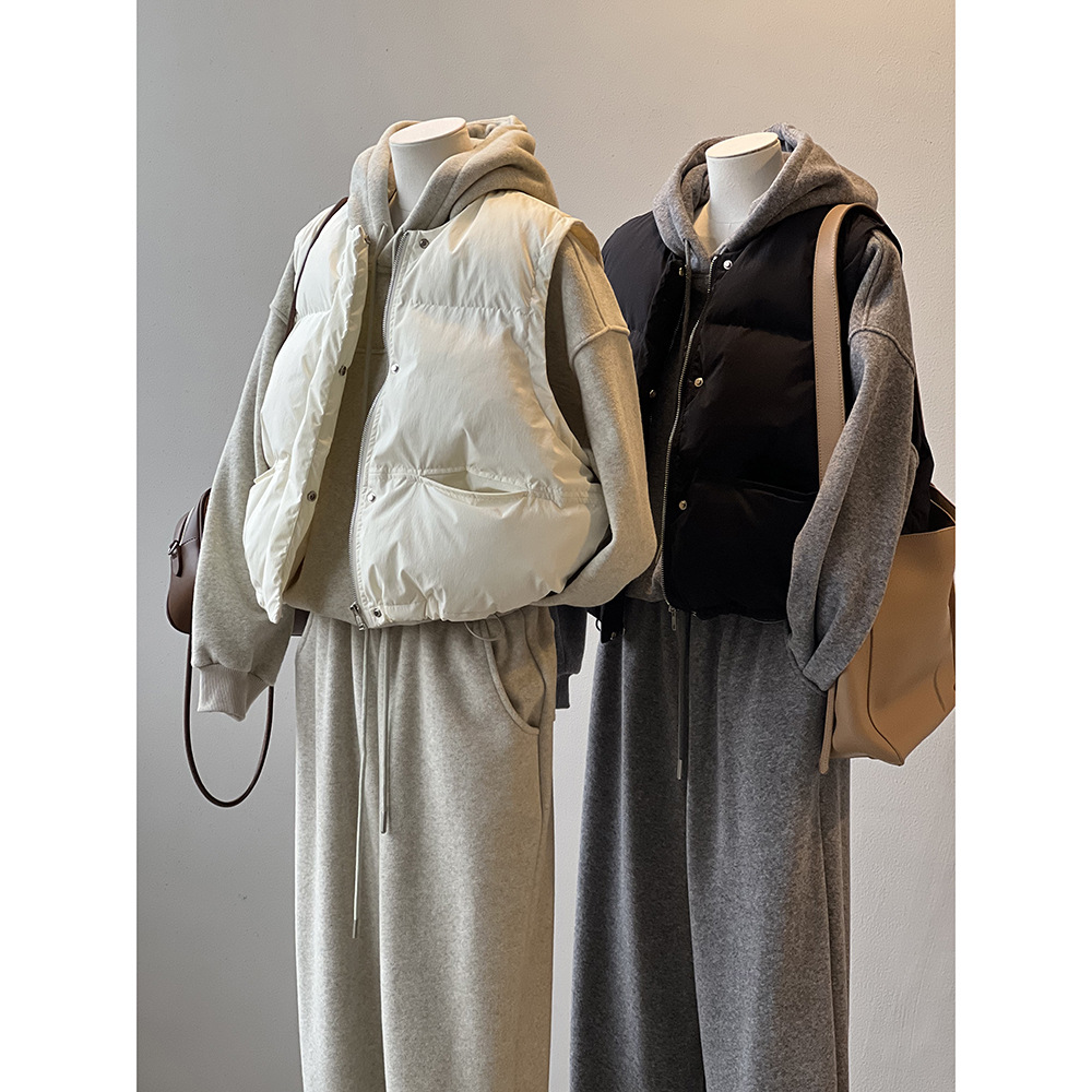 羽绒棉无领面包服背心外套坎肩