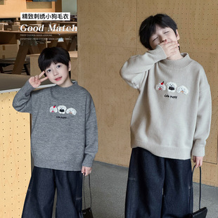 cookie kids 冬季款 中小儿童可爱小狗刺绣针织衫加厚圆领毛衣潮