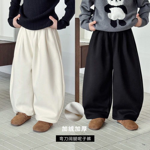 韩版弯刀阔腿托呢子裤加绒加厚潮