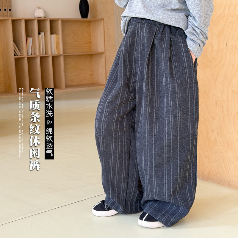 cookie kids 春秋款 中小儿童宽松气质软糯休闲裤条纹直筒西装裤