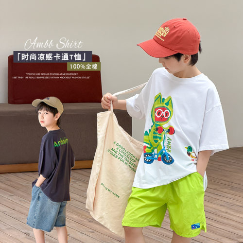 时尚卡通字母印花宽松全棉短袖T