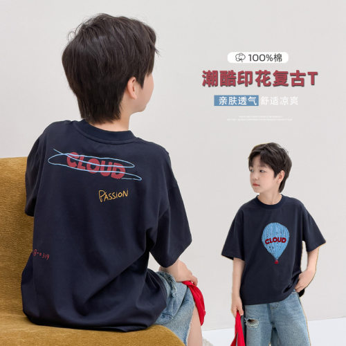 全棉亲肤卡通短袖T美式复古印花