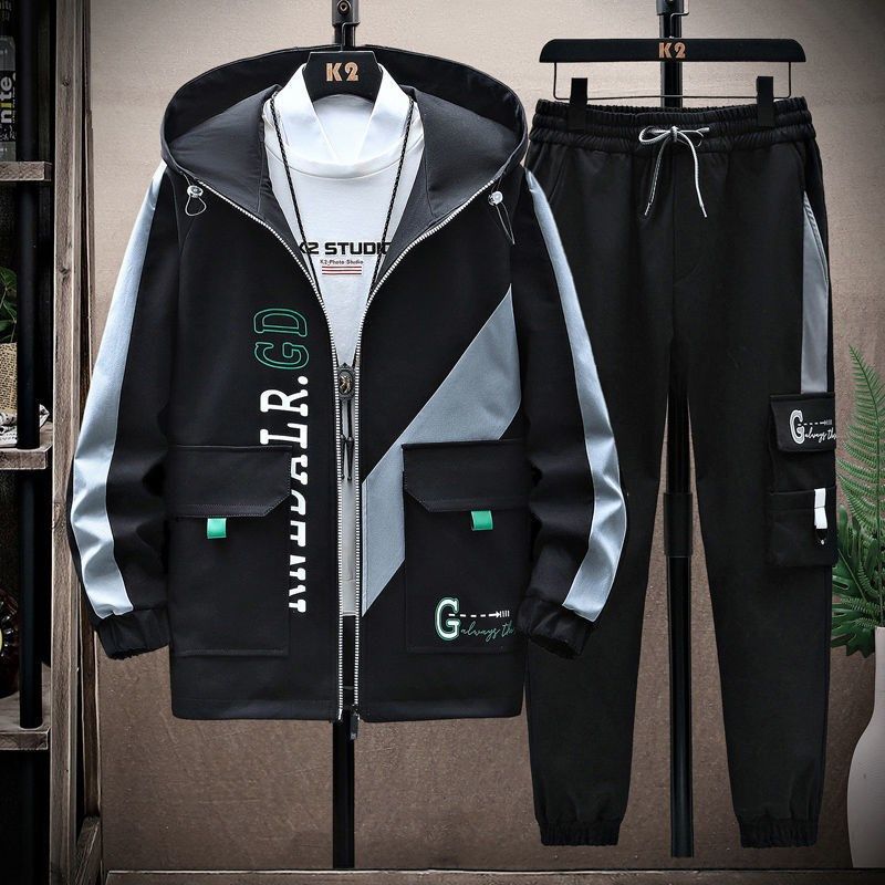 男士外套春秋款夹克套装青少年初中学生春季潮流搭配帅气一套衣服