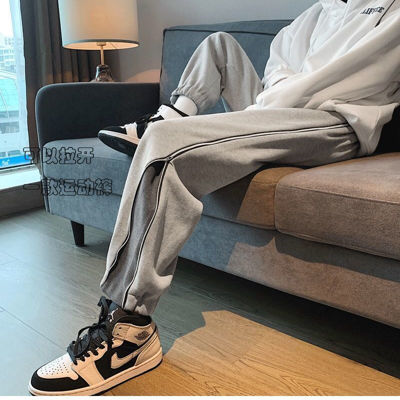 春季拉链运动裤男宽松春秋款潮牌卫裤韩版潮流裤子痞帅ins阔腿裤