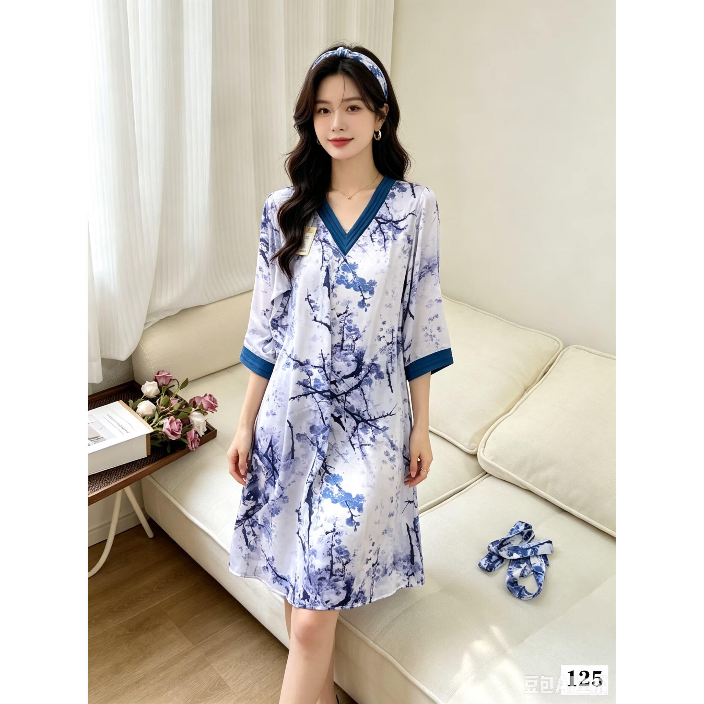 6A 桑蚕丝 18mm素绉缎艺尔睡衣 睡裙真丝家居服短袖 加大号150斤