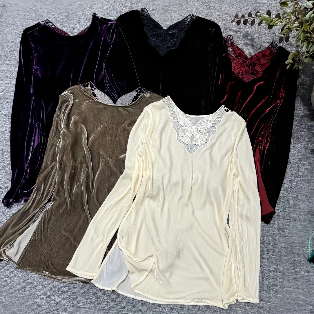 【镂空蝴蝶2.0】新中式国风背后刺绣真丝丝绒高级感衬衫百搭上衣