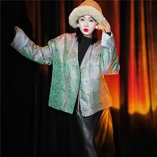 清~【万寿牡丹】真丝宋锦新中式国风V领幂幂款棉衣棉服外套上衣