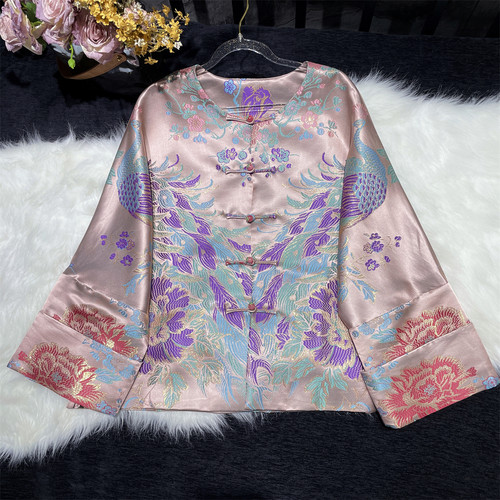 黄裳子真丝十三彩老缎中式外套