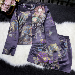 国风真丝老缎手工钉珠高级感老钱风外套短上衣 新中式 凤舞花间