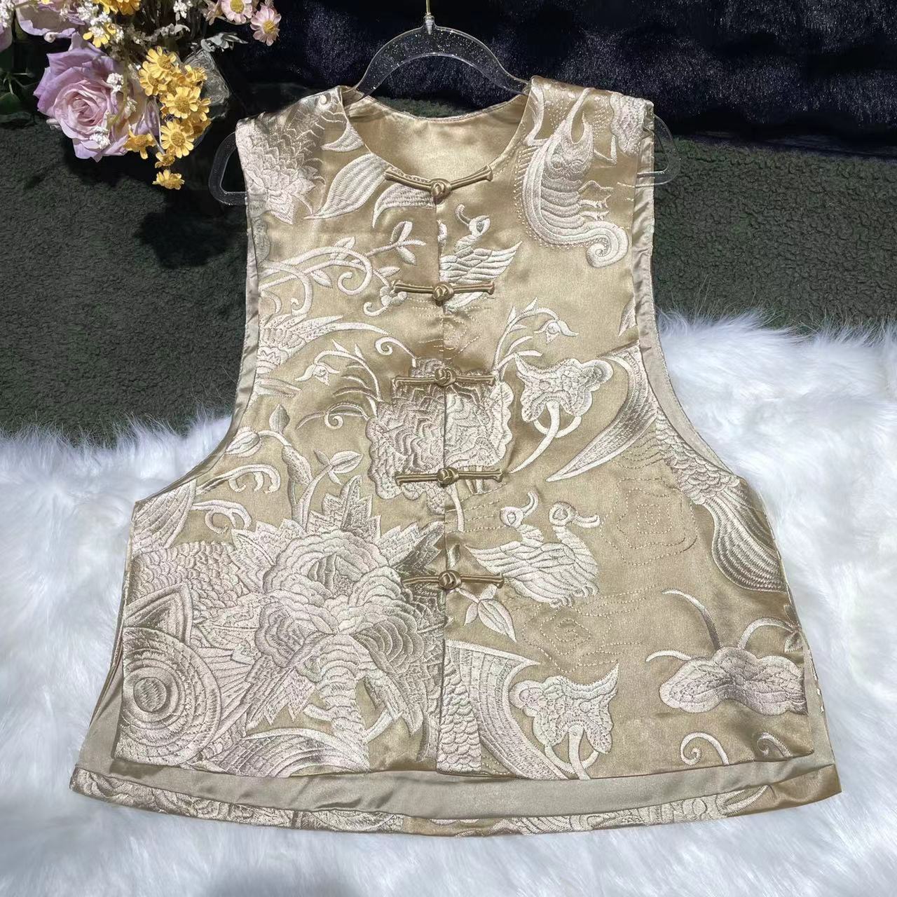 【荷塘集瑞】新中式国风重工刺绣重磅醋酸高级感马甲马夹上衣