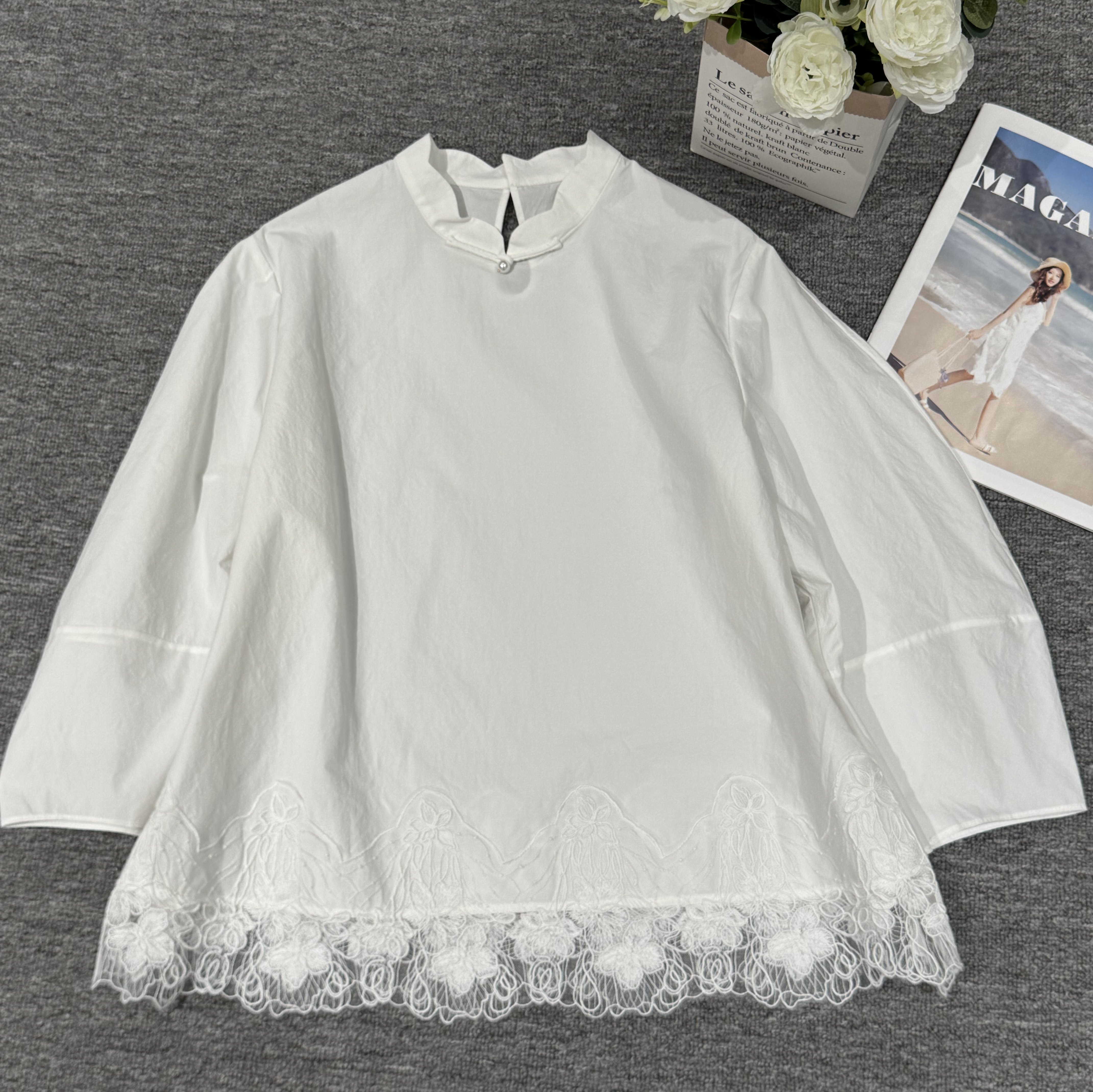 【花瓣领口】新中式国风拼接蕾丝下摆宽松高级感百搭衬衫上衣,女装/女士精品,上衣,淘宝优惠券,粉丝福利购,淘宝优惠卷