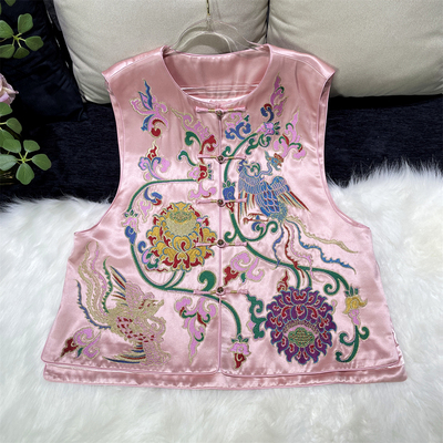 黄裳子醋酸织金绣花中式马甲