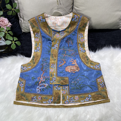 黄裳子醋酸重工刺绣福鹿中式马甲