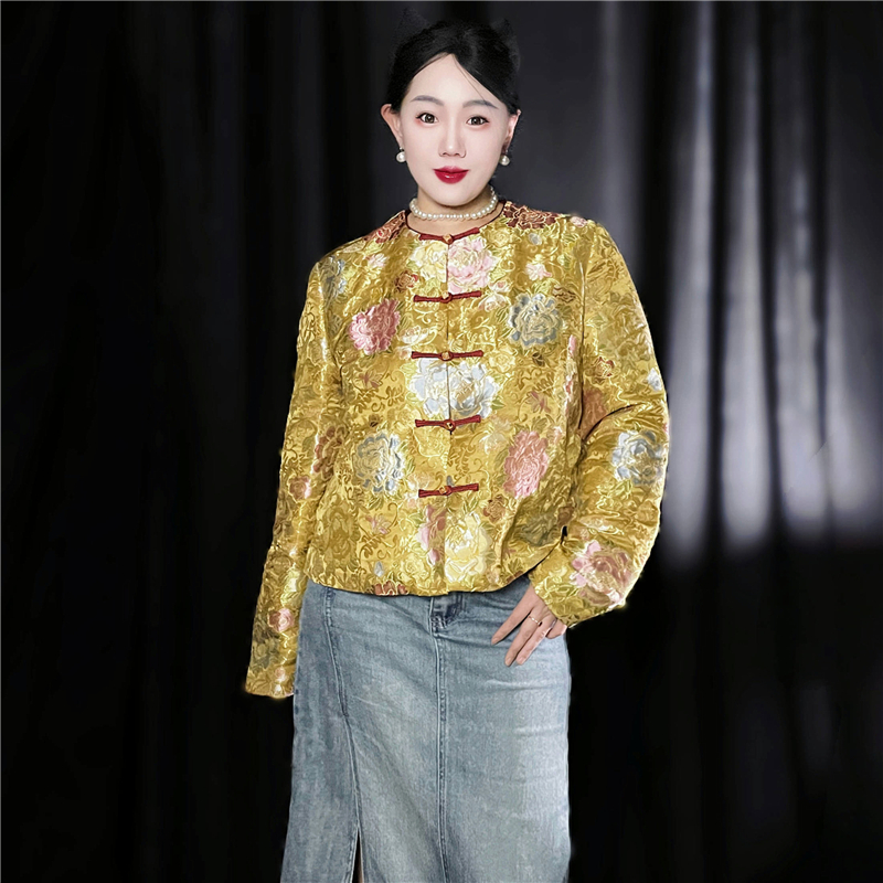 黄裳子真丝妆花云锦牡丹中式外套