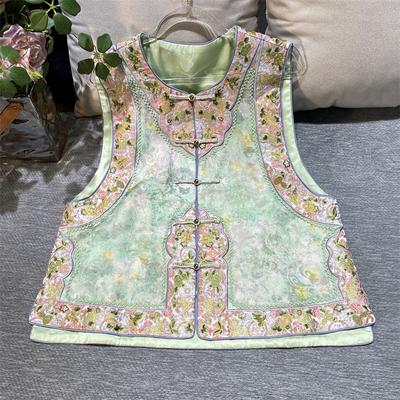 黄裳子如意头绣花真丝中式马甲