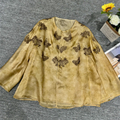 国风扎染真丝欧根缎蝴蝶刺绣慵懒宽松外套上衣 新中式 蝶影雅韵