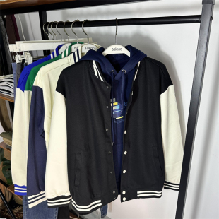 班尼路秋冬潮牌380g纯色重磅厚实棉外套棒球日系宽松落肩男式卫衣