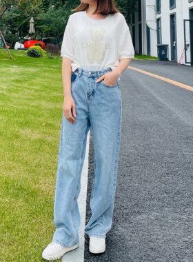 SG圣格瑞拉品牌牛仔裤S301K2004高腰阔腿长裤水洗直筒女裤