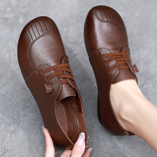 单鞋真皮舒适妈妈鞋平底