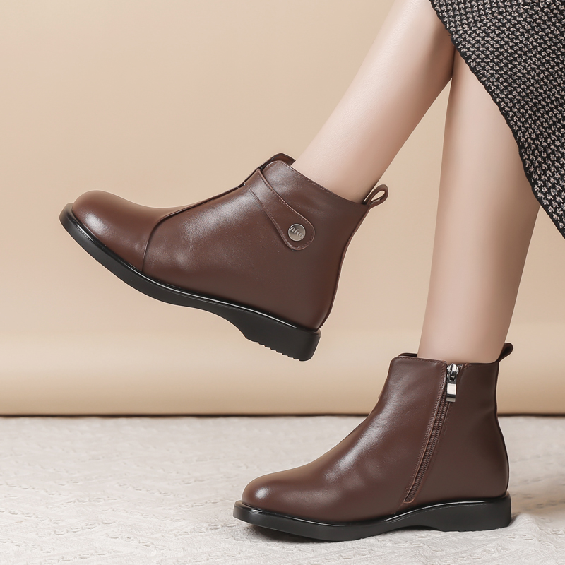 皮毛一体雪地靴妈妈短靴女鞋棉鞋冬季加绒加厚真皮羊毛靴子棉靴子